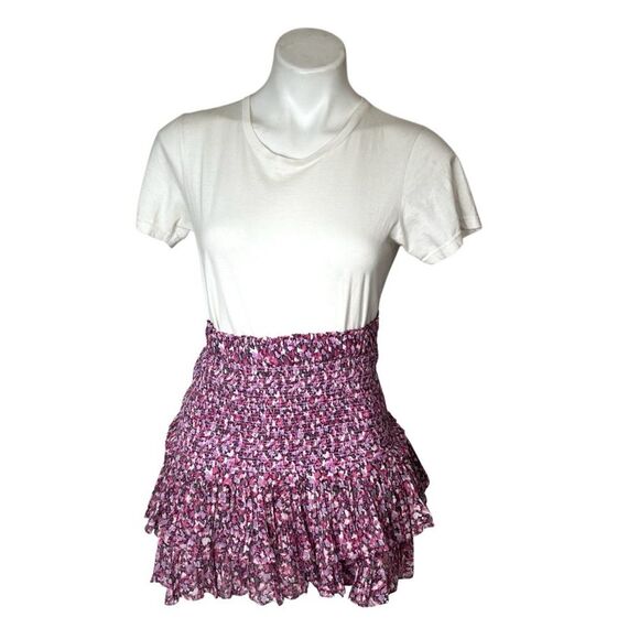 ISABEL MARANT ETOILE Pink Floral Skirt Naomi Smocked Tiered Cotton Size 38 NWT - Picture 1 of 9